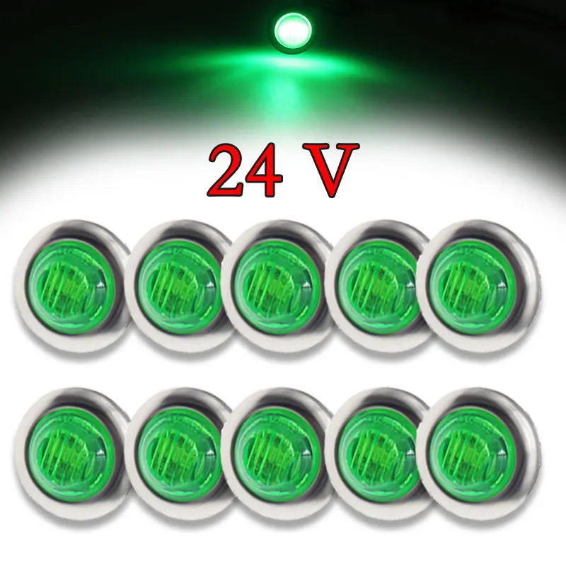 

10 шт 24V 3LED 3/4 "круглый зеленый прицепа хромированные боковые габаритные огни грузовики трактора Габаритные огни лампы лампа в форме пули
