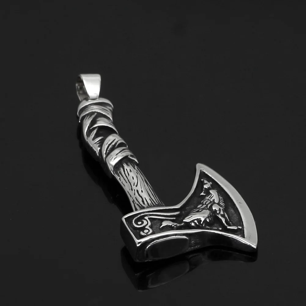 Viking Stainless steel Axe Raven Wolf Necklace Norse Jewelry with valknut gift bag |