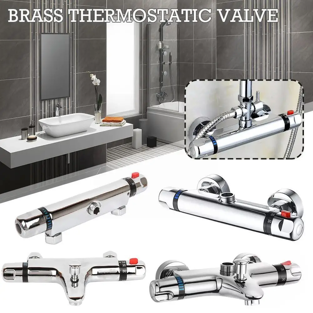 

Brass Thermostatic Valve Kitchen Bathroom Concealed Mixer Valve Tap Chrome Faucet Bottom Outlet Control Shower Temperature G2A2