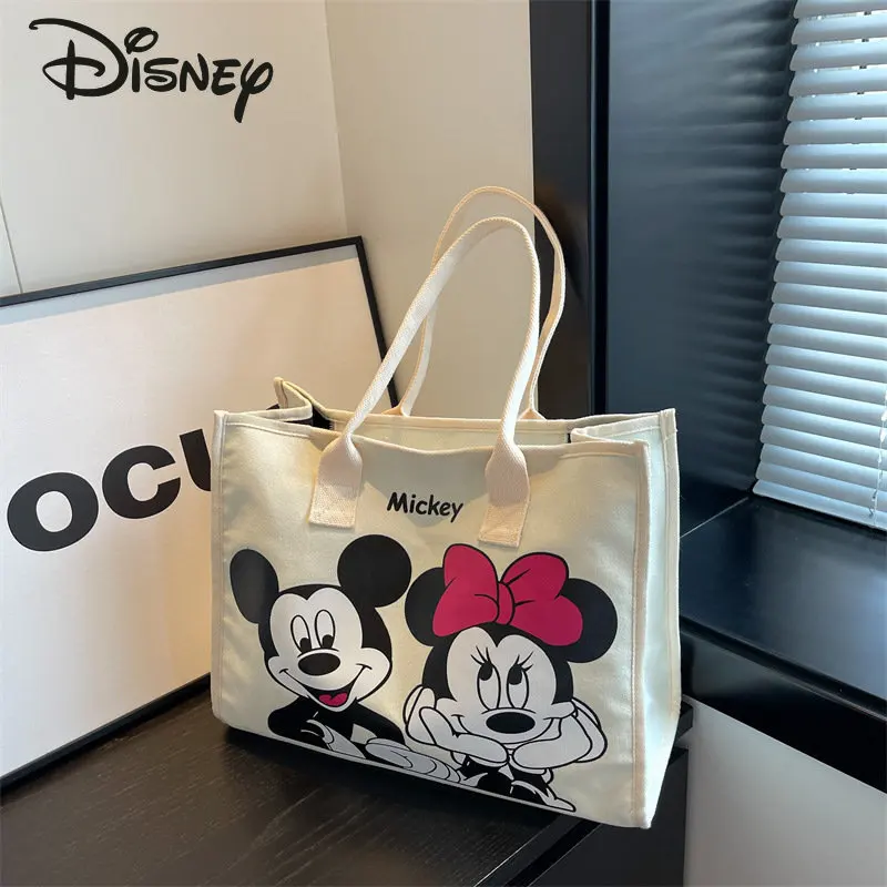 Disney New Women's Bag Fashion High Quality Canvas Women's Handbag Cartoon Casual Versatile Large Capacity Girls' Shoulder Bag