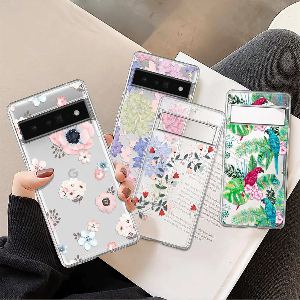 

Case for Google Pixel 7 7Pro 6a 6 6Pro 5 5a 5G 4XL 4 4a 3 3XL 3a 3aXL 2 2XL Cover Transparent Soft TPU Flowers and Leaves Fundas