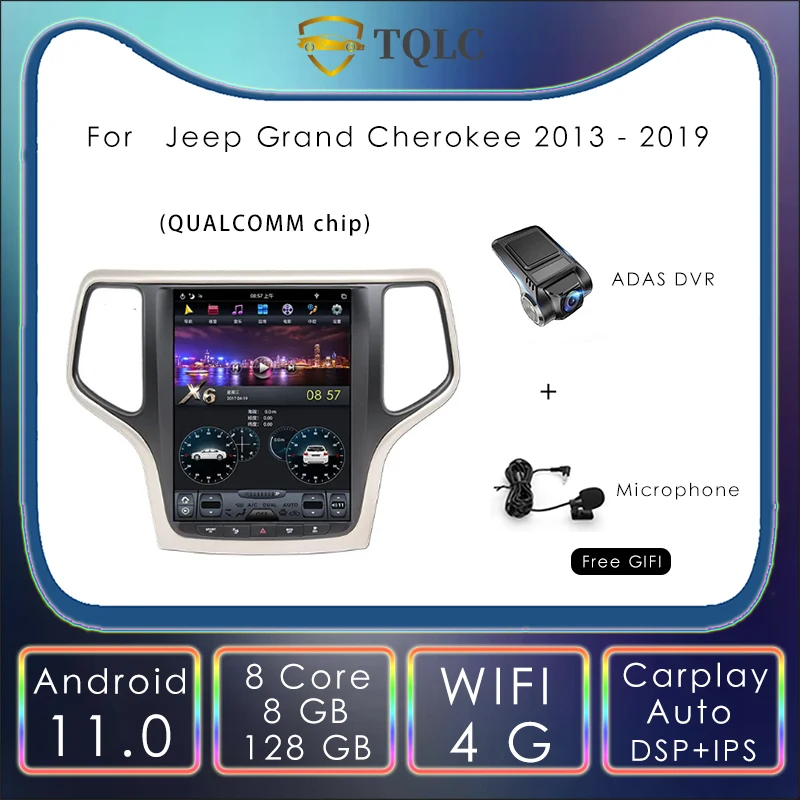 

10.4'' For Jeep Grand Cherokee 2013-2019 Android Tesla Style Vertical Touch Screen Car Radio Navi Multimedia Stereo Carplay PX6
