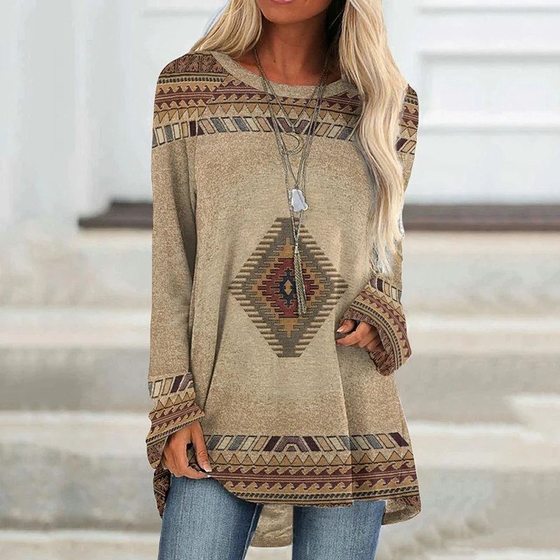 

Женская Винтажная футболка в полоску, Спортивная уличная одежда с абстрактным принтом, Свободный свитшот, Повседневные базовые Топы с длинным рукавом и круглым вырезом