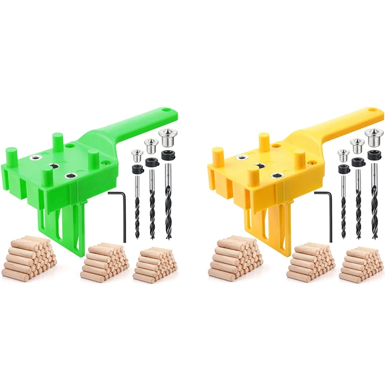 

101Pcs Handheld Woodworking Dowel Jig Kit Wood Dowel Drilling Guide Set For 1/4, 5/16, 3/8 Inch Drill Guide