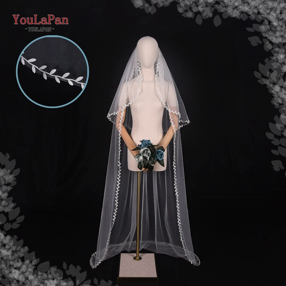 YouLaPan V141 2-ярусная Фата для невесты, Женская Фата с рубашкой, кружевная Обложка с французским аленком, передняя и задняя овальная белая невеста