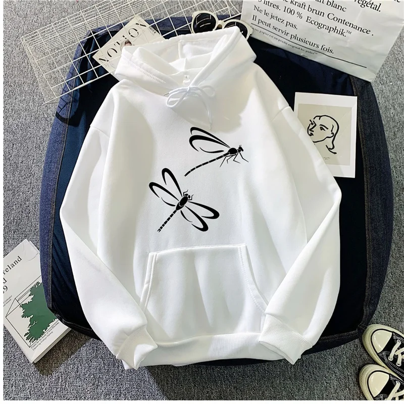 

Women Casual Long Sleeve Hoodies Fashion Top with Pocket Pullover Loose Sweatshirt Spring/autumn Ladies Dragonfly Print Hoodies