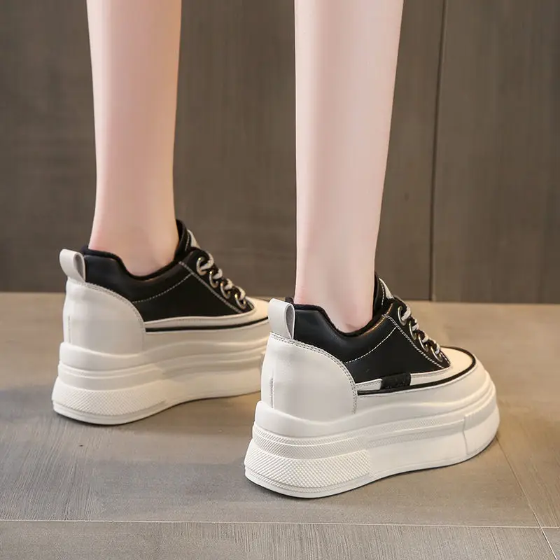 Height Increasing Insole Leather Women's 2023 New Spring Thick Bottom Soft Bottom Sports Sneakers Shoes 7cm