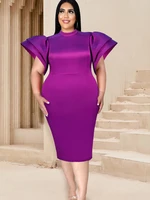 sheath dresses short flare sleeve purple blue high waist plus size 4xl backless midi length bodycon evening party outfits