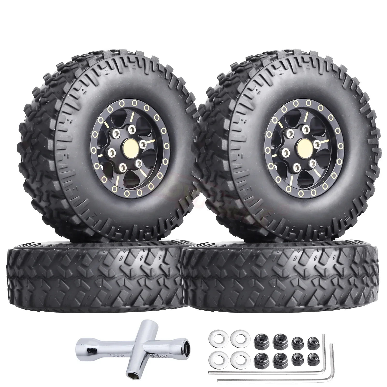 

Hobbypark Brass 1.0 Beadlock Wheels and Tires for Traxxas TRX4M Upgrades Parts Axial SCX24 1/24 RC Crawler (4-Pack) (Tpye E)