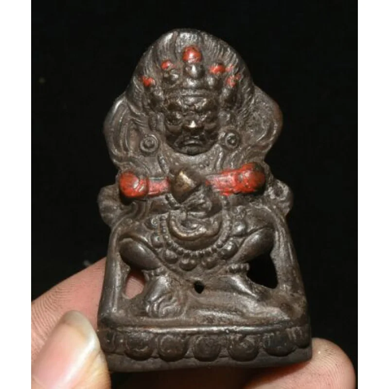 

5cm Old Tibetan Buddhism Red Bronze Mahakala Angry God Buddha Amulet Pendant