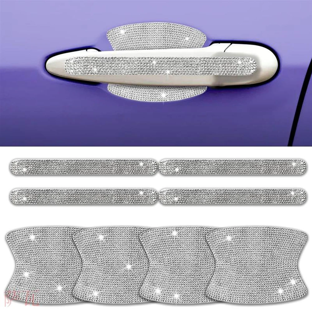 

8Pcs Bling Car Door Handle Protector Shiny Rhinestones Scratch-Resistant Stickers Door Cup Handle Protective Film for Woman Girl
