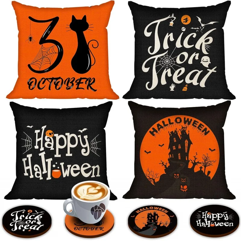 

Halloween Rustic Pillow Covers, Soft Treat Pillowcase, Farmhouse, Sofa, Couch, Car, Set of 4, 18x18 Inch