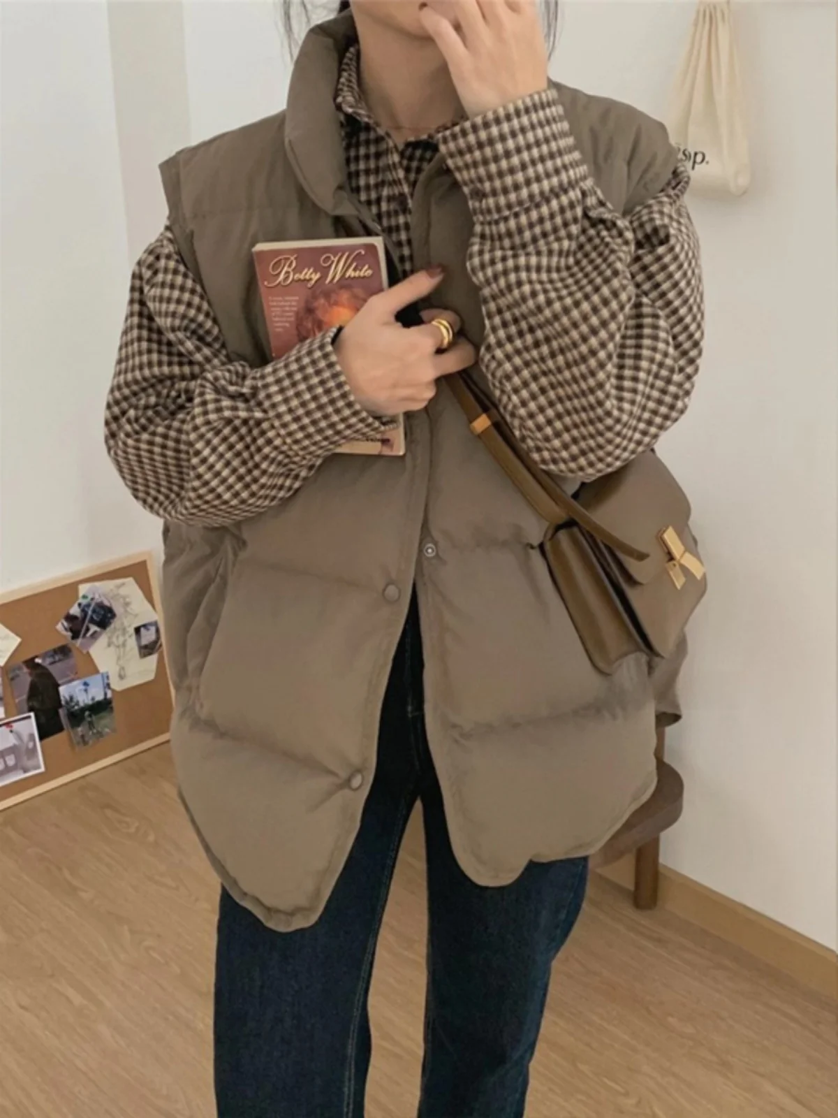 Южная Корея Dongdaemun 2024 зимнее свободное пуховое пальто жилет на хлопковой