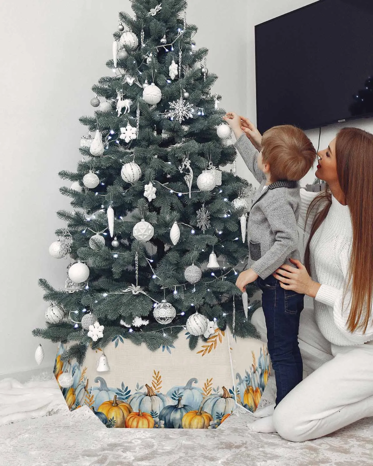 Водная синяя золотая желтая тыква рождественская елка Креативная печать