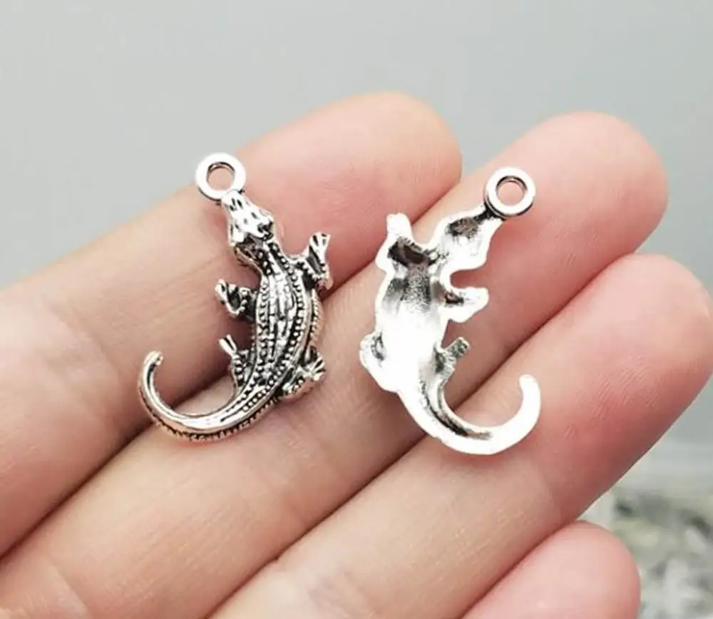 

Посеребренные подвески в виде крокодиловых животных, 25 шт./лот, 27x17 мм, фурнитура для изготовления ювелирных изделий «сделай сам»