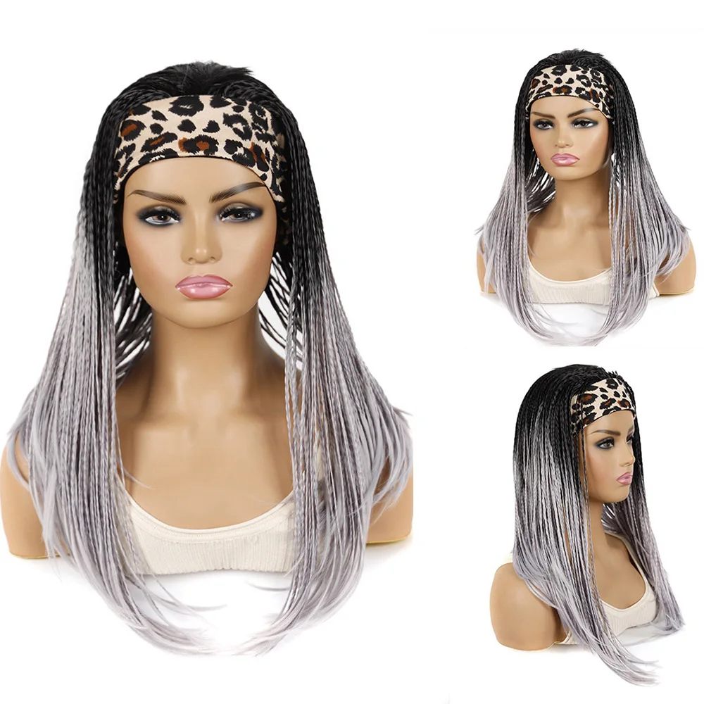

Long Synthetic Headband Wig with Braided Box Braids Wigs For Afro Black Women Daily Wear Black Blonde Wig Adjustable For Girls