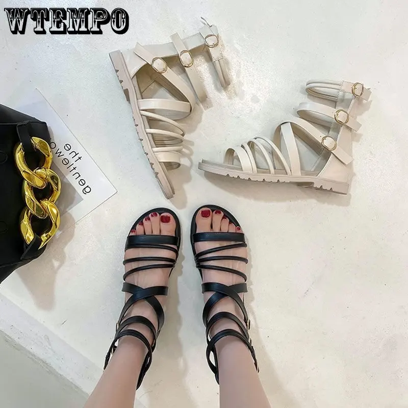 WTEMPO Women Open Toe Sandals Casual Flats Platform Buckle Huaraches Fashion Summer Sport Thick Beach Rome Shoes Dropshipping
