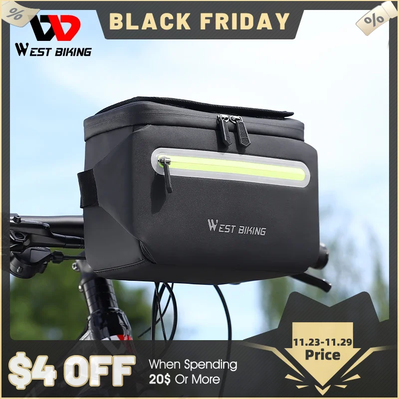 

WEST BIKING Waterproof Bike Phone Handlebar Bag Adjustable Touch Screen Support Bicycle Front Bag Quick Release Handle Extension