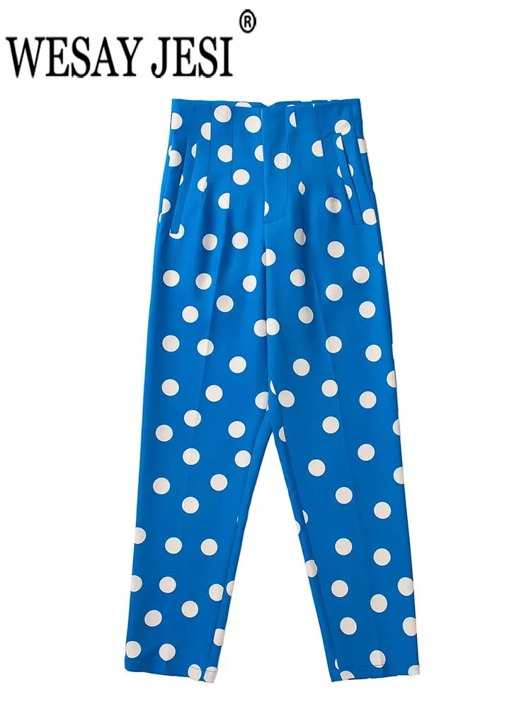 

WESAY JESI Slim Fit Leg Length Retro Dot Print Ladies Pencil Pants Versatile High Street Advanced Design Casual Women's Trousers