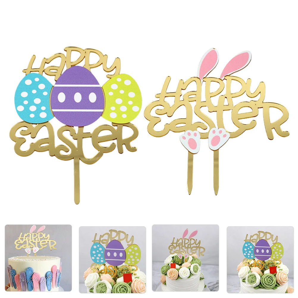 

2pcs Practical Durable Novel Easter Theme Cake Topper for Cake Dessert Cupcake