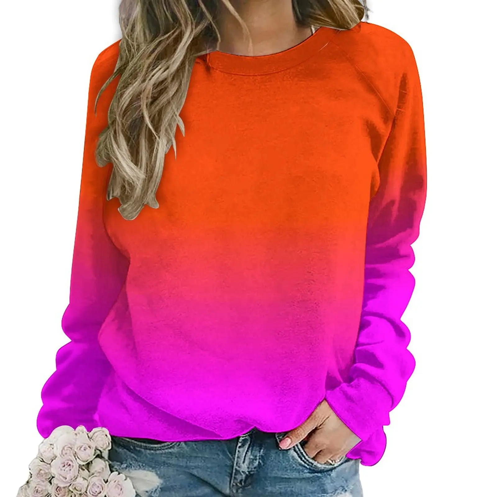 

Neon Ombre Hoodies Orange and Pink Street Wear Oversized Hoodie Female Long Sleeve Cool Graphic Casual Sweatshirts