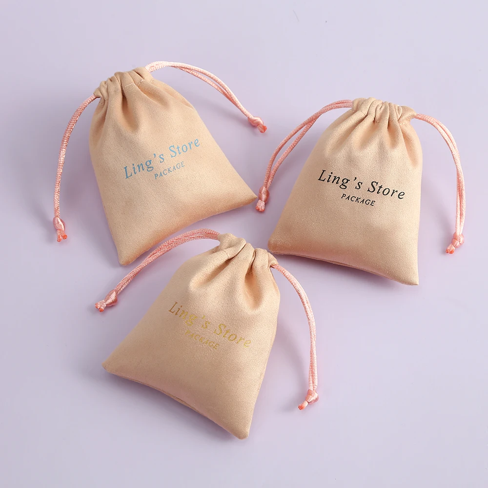 

Peach Flannel Gift Packaging Pouches Custom Logo Drawstring Luxury Jewelry Earrings Necklace Storage Bags Thanksgiving Day Favor