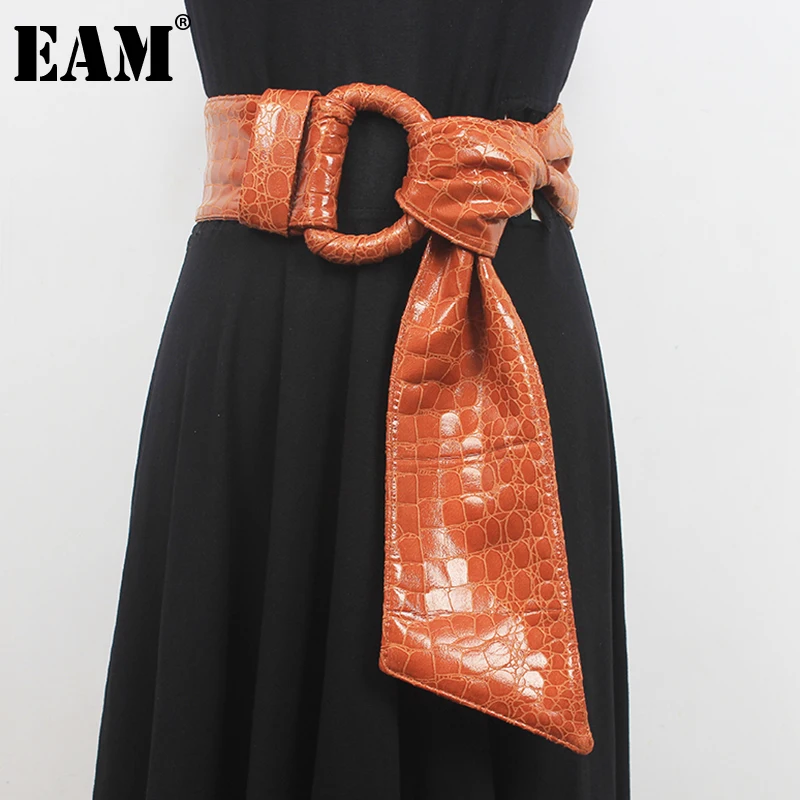 

[EAM] Pu Leather Green Camel Bandage Long Wide Belt Personality Women New Fashion Tide All-match Spring Autumn 2023 1DF1523