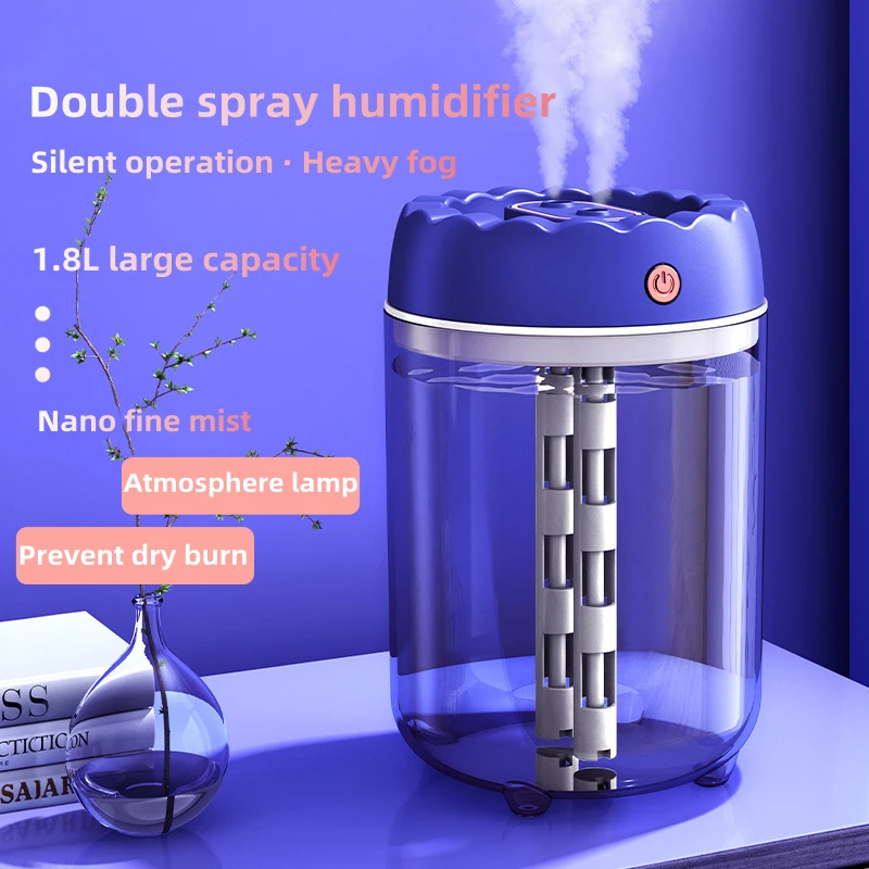 1800ML Large Capacity Home Electric Air Humidifier USB Double Nozzle Ultrasonic Aroma Mist Maker Fogger with LED Light Diffuser