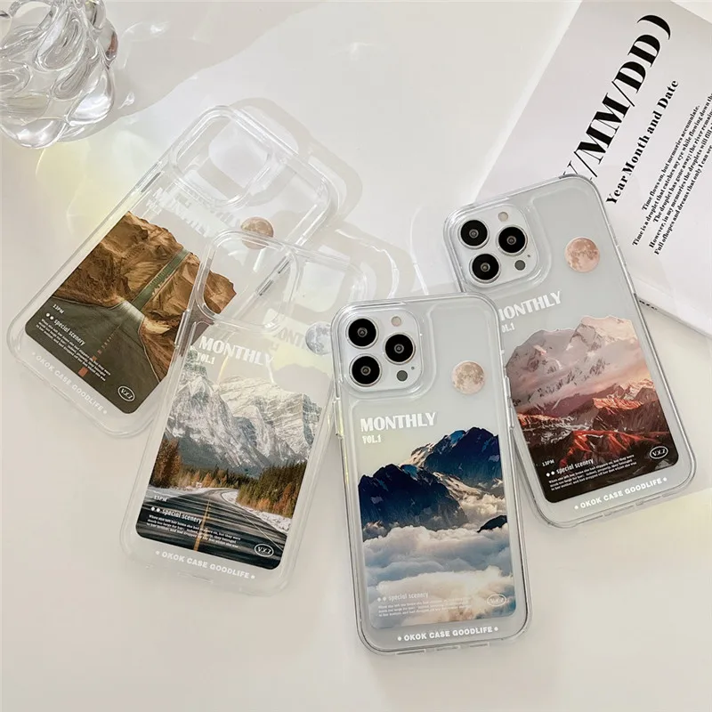 

Ottwn Aesthetic Snow Mountain Transparent Case For iPhone 14 13 12 11 Pro Max X XR XS SE Luxury Clear Soft TPU Shockproof Cover