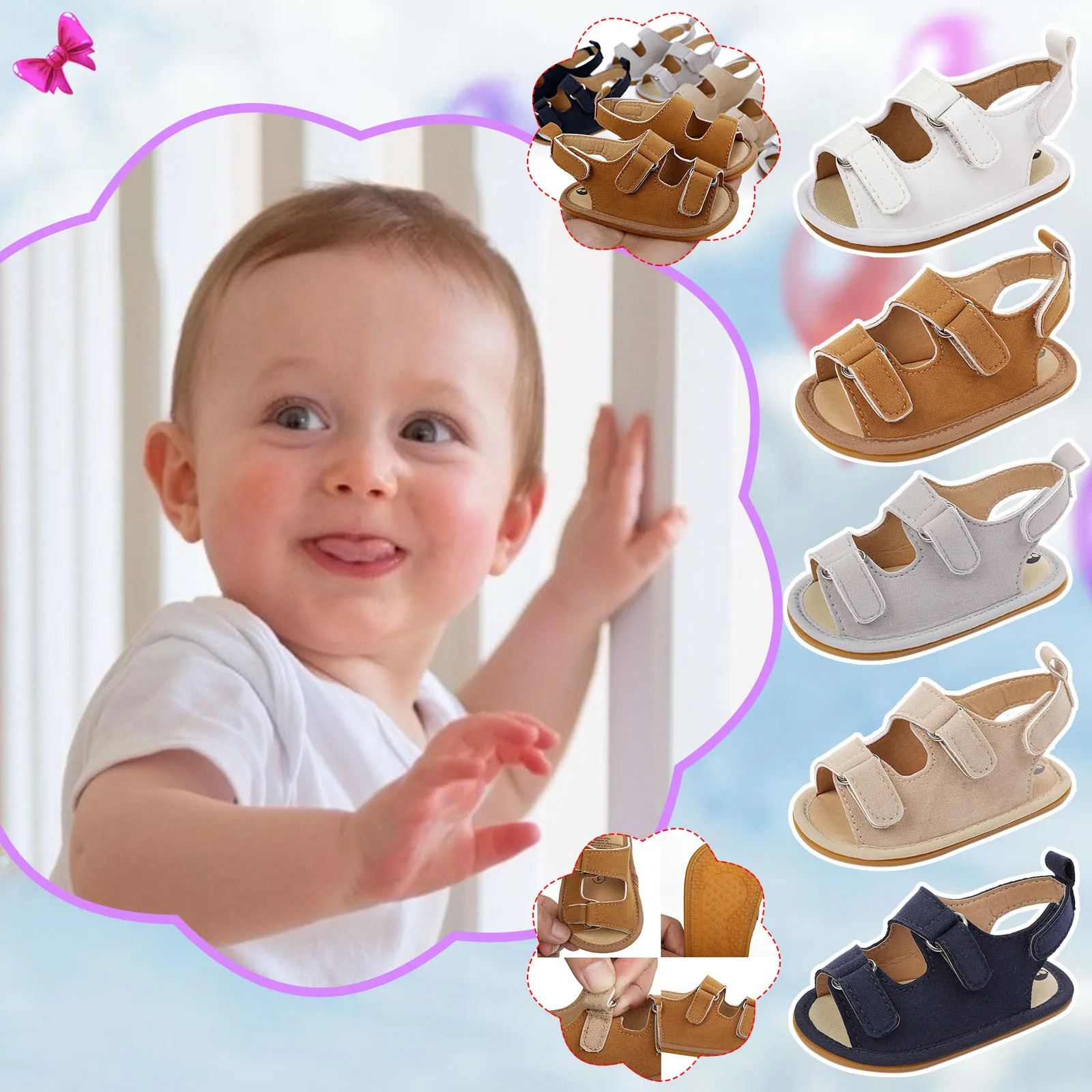 

Infant Baby Boys Girls Shoes Summer Sandals Solid Color PU Leather Soft Anti-slip Flat Baby Sandals Toddler First Walkers