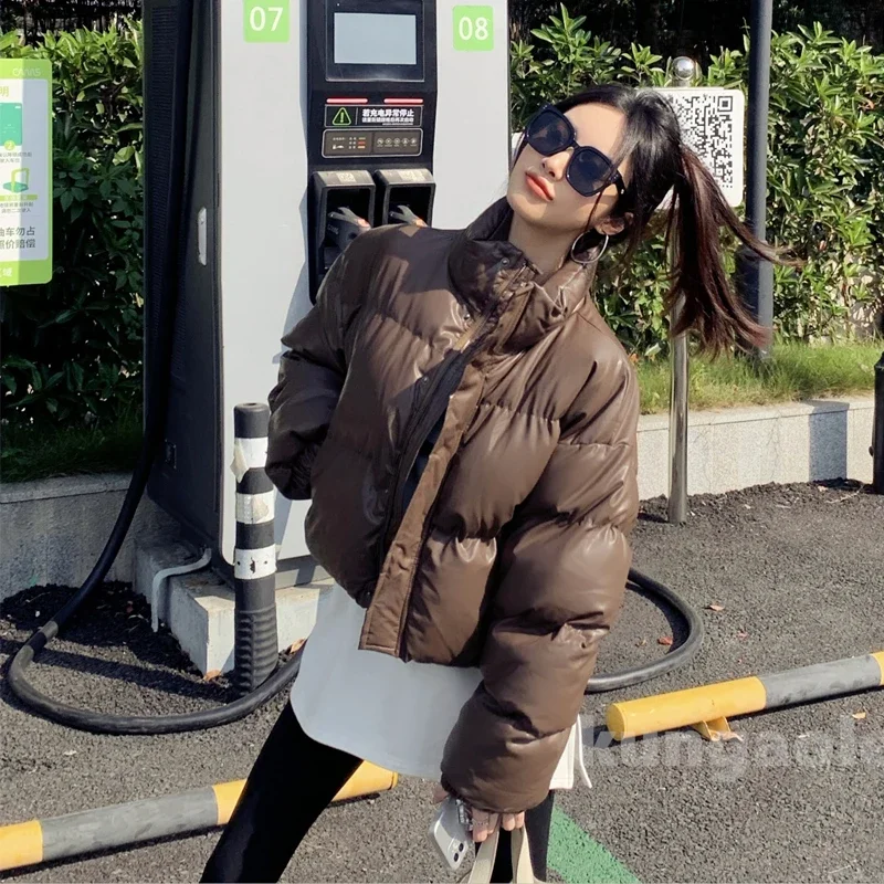 Черная раскладная куртка из искусственной кожи для женщин зимние пальто толстый