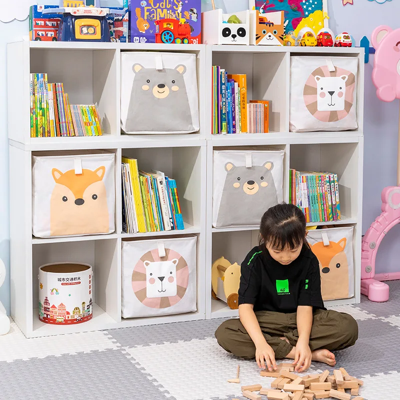 

Foldable Cartoon Grid Storage Box for Children's Room Toys, Fabric Drawer Clothes Organizing Bin, Grid Bookshelf Container