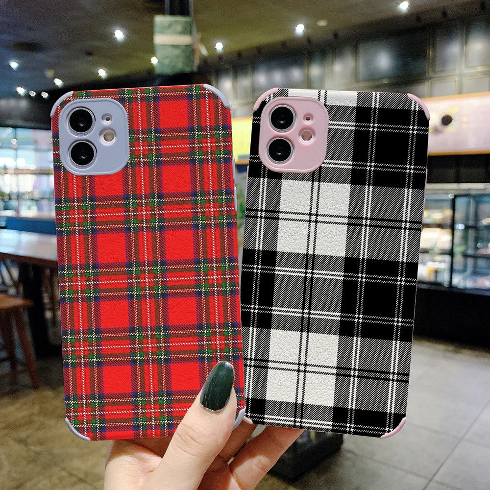 

Tartan Monogram Outlander Plaid Phone Case Leather For iphone 11 12 13 Mini Plus X XS XR Pro Max black silicone cell cover art