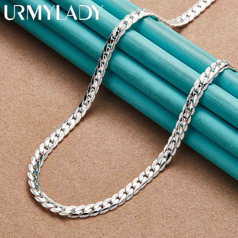

URMYLADY 925 Sterling Silver 16/18/20/22/24 Inch 6mm Side Necklace Chain For Women Man Wedding Engagement Party Fashion Jewelry