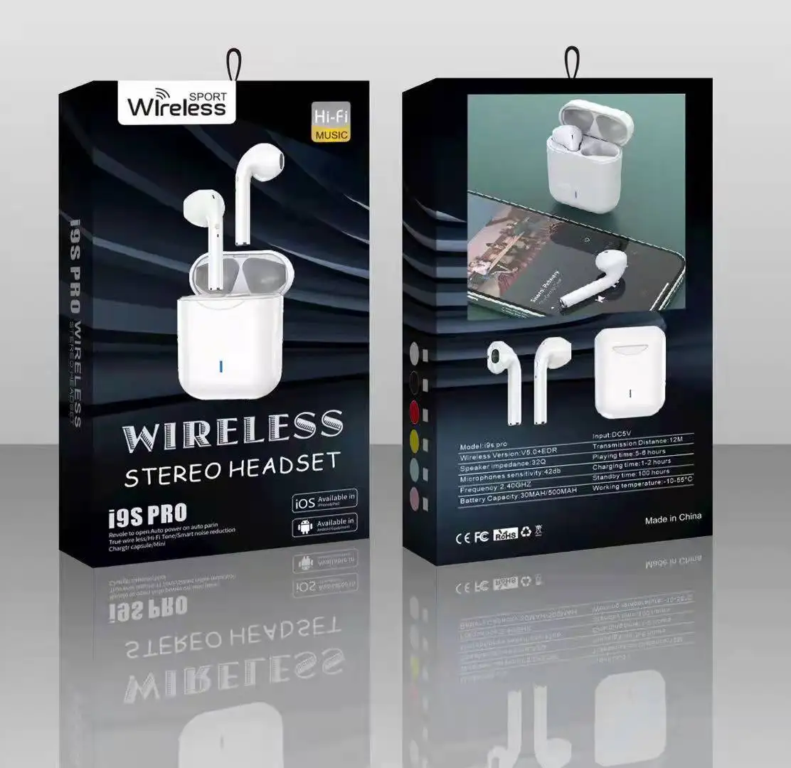 

I9S TWS Wireless Bluetooth Earphone Sport Earbuds Headset With Charging Box Earpuddings For Apple iPhone Android Xiaomi Phone