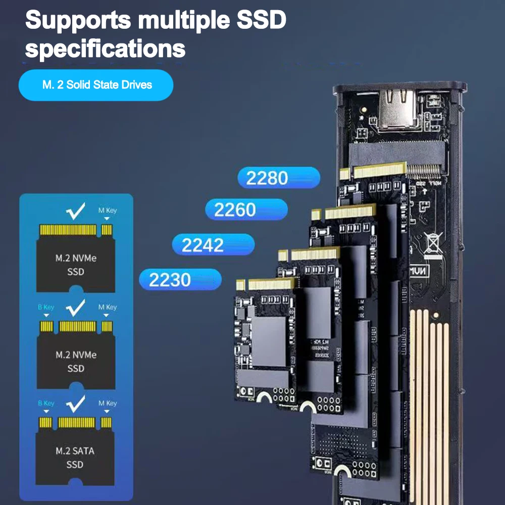 Фото Корпус M2 SSD NVME SATA Dual Protocol M.2 to USB Type C SSD Enclosure Адаптер NVME SATA SSD Disk Box Поддержка клавиш M и клавиш B&M №3