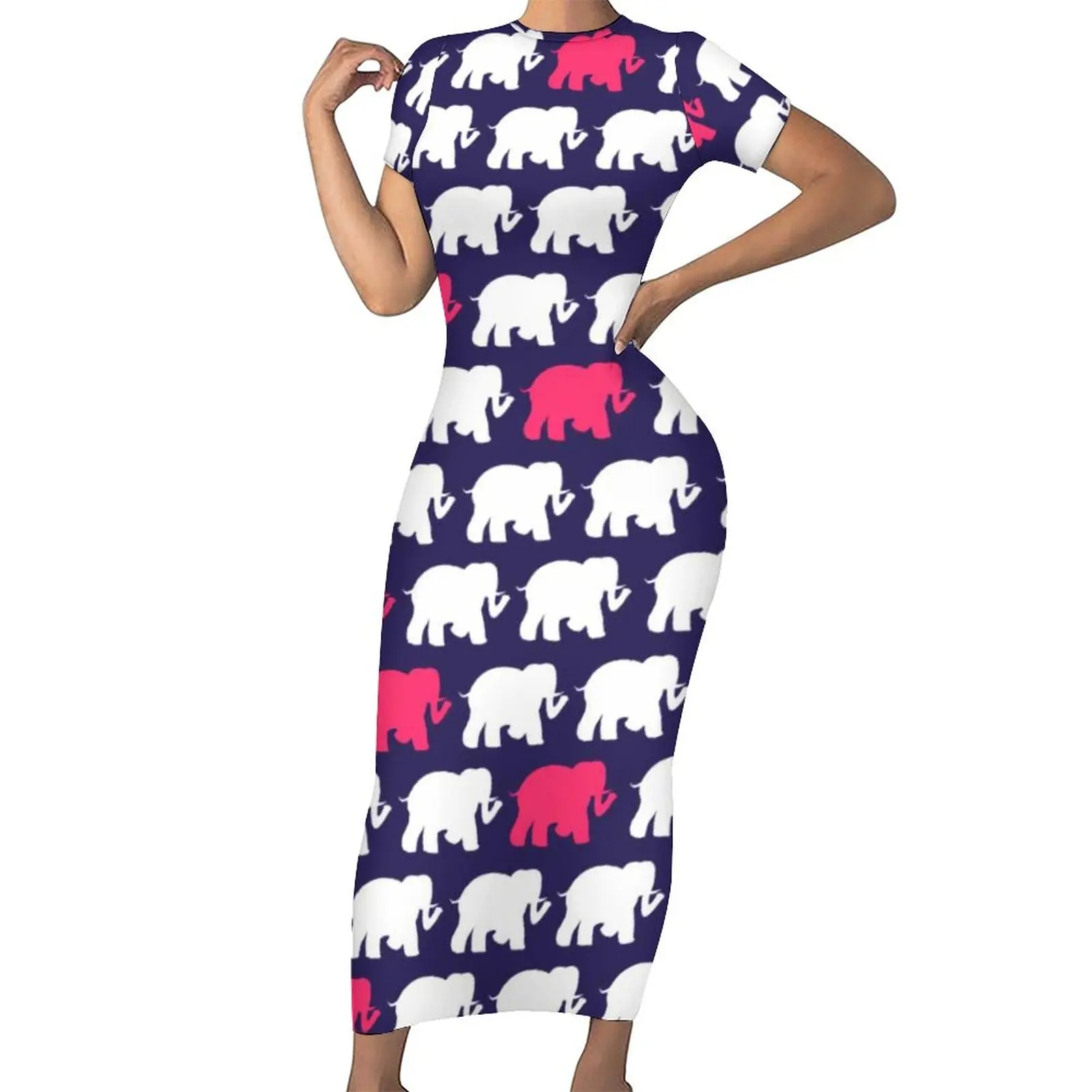 

Облегающее Платье С Рисунком Слона, праздничные сексуальные Макси-платья синего и розового цвета с принтом слонов, женское модное платье с ...