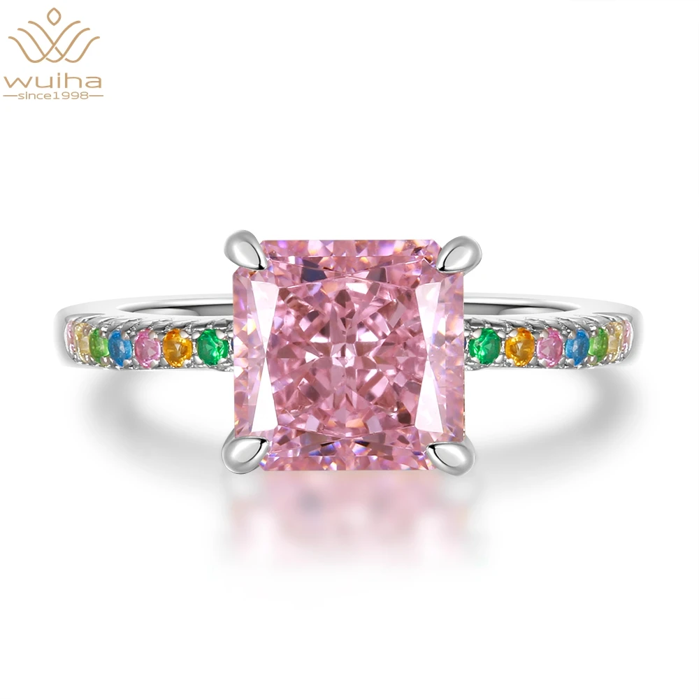 

WUIHA модное твердое искусственное серебро раздавленный лед вырез 6 карат розовый сапфир многоцветное искусственное обручальное кольцо Муас...