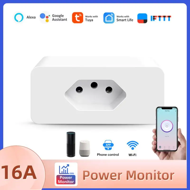 

Mini 16A Brazil Smart Plug Socket With Power Monitor Wifi Wireless Smart Life App Remote Control Works With Alexa Google Home