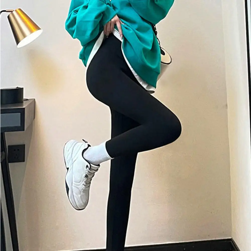 

Trendy Warm Leggings Control Tummy Elastic Thermal Pants Autumn Winter Solid Color Velvet Lining Shark Pants