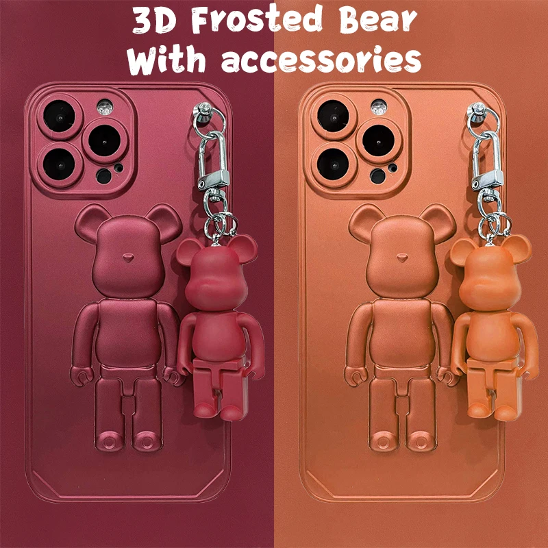 

3D модный матовый чехол с медведем и ремешком для IPhone 11 12 13 Pro Max Mini 7 8 Plus XR X XS MAX трендовый Оригинальный чехол