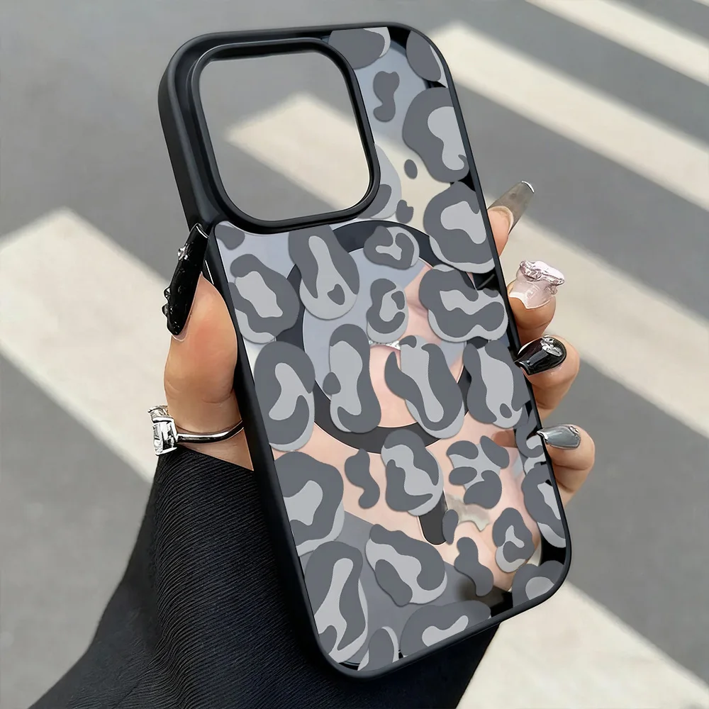 Фото Черный чехол с леопардовым принтом для iPhone 13, чехол для iPhone 17, 15, 11, 14, 12, 16 Pro Max Air Clear, чехол для беспроводной зарядки Magsafe №2