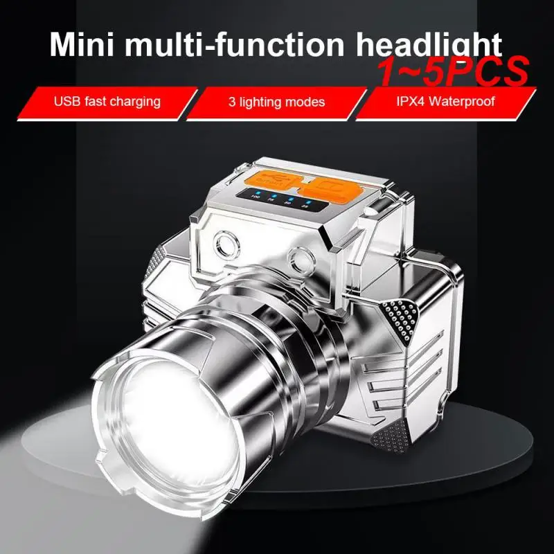 

1~5PCS Portable LED Head-mounted Flashlight Outdoor Waterproof Powerful Headlamp USB Rechargeable Camping Lantern with Power