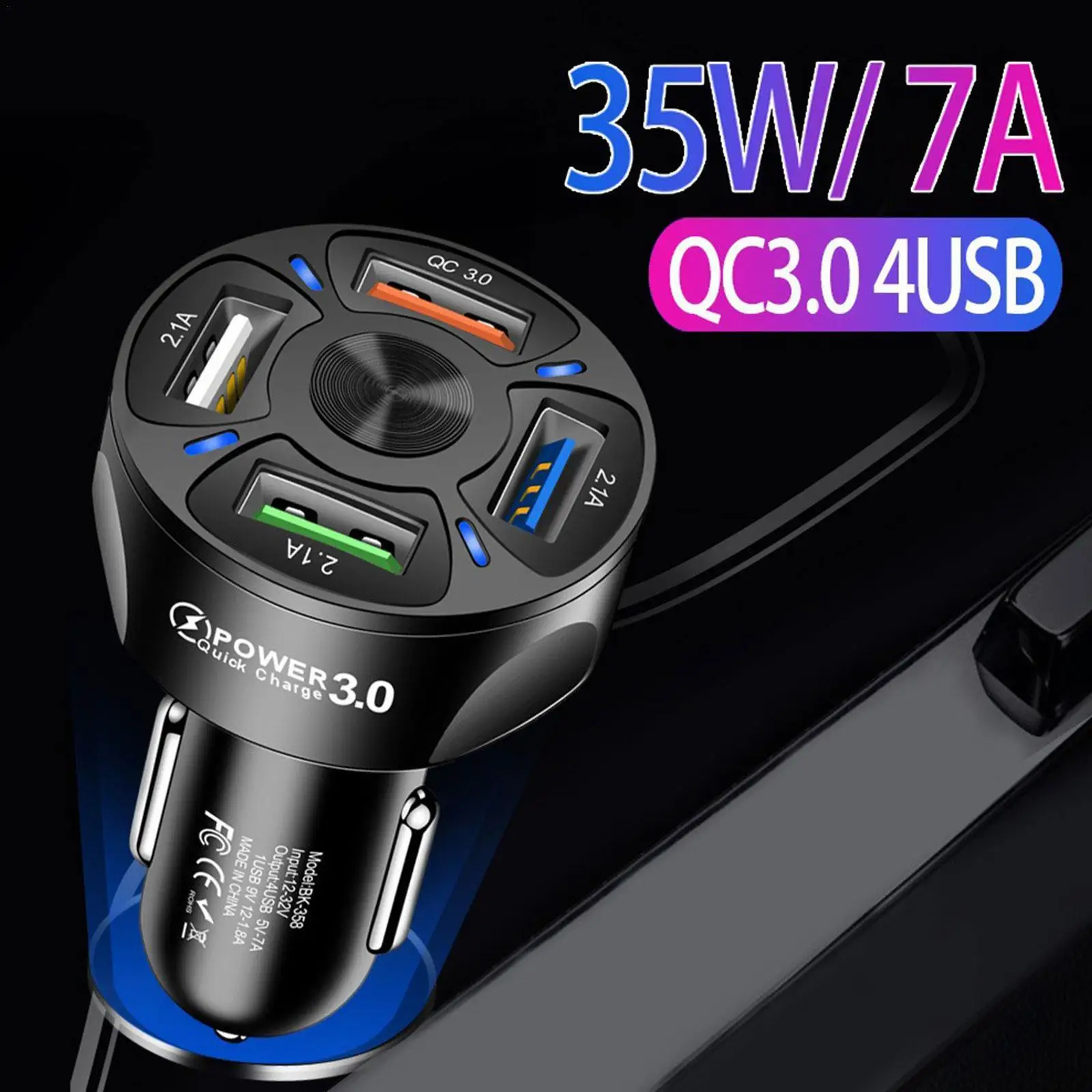 

35W Car Charger USB Type C Fast Charging Car Phone Adapter for iPhone 13 12 Samsung S21 S22 Quick Charge 3.0