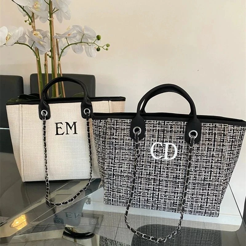 

Cutomized Shoulder Tote Bag, Women's Handbag, Personalised Beach Bag, custom Hand Bag, Canvas Bag, Gifts For her, Chain tote bag
