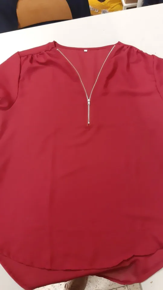 Женская шифоновая блузка с коротким рукавом V-образным вырезом и молнией | одежда