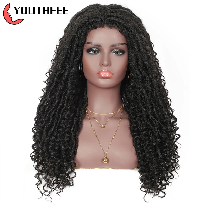 

Youthfee dreadlocks braiding lace part synthetic wigs for black women 24" locs braid wig knotless braided none lace front wigs