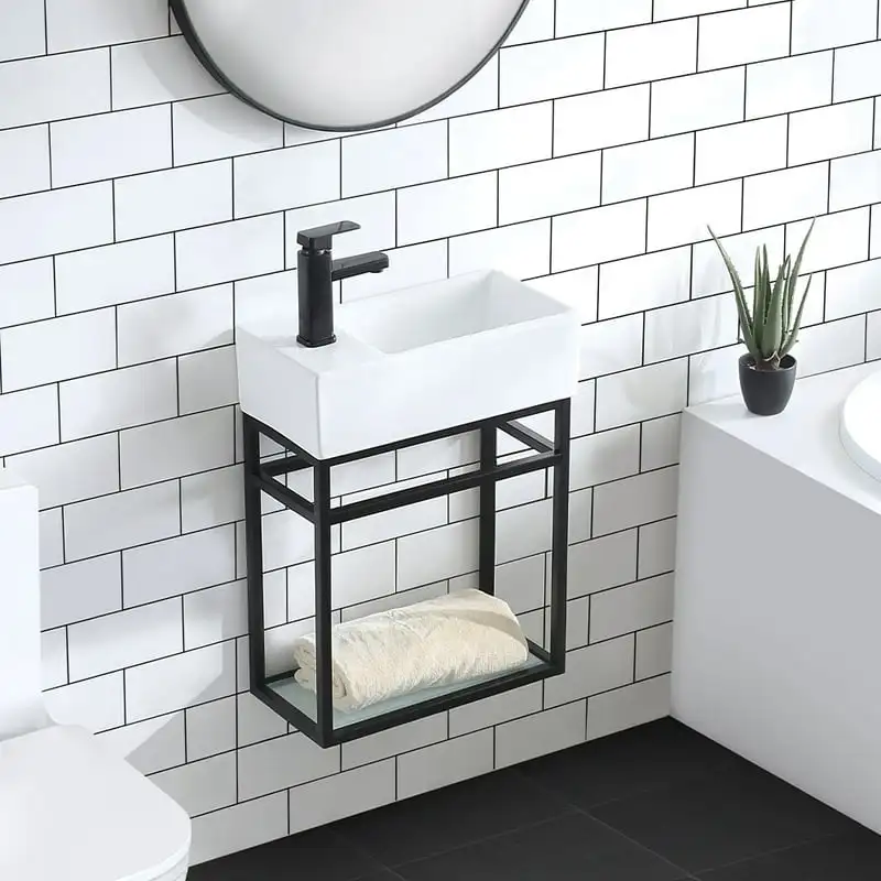 

19.5 Single, Metal Frame, Open , Bathroom Vanity Sink Shelves Medicine cabinet with mirror Bathroom organizer and storage Desk o