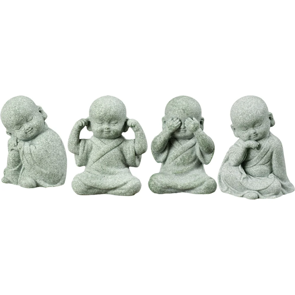 

4Pcs Baby Monk Adornment Monk Statue Adornment Tea Room Ornament Baby Monk Statues