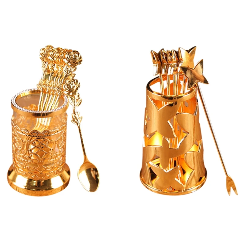 

European-Style Kitchen Decorations Creative Metal Hollow Carved Storage Buckets Glass Storage Boxes